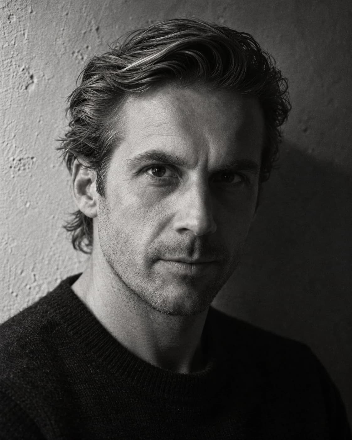 AI-generated black-and-white editorial portrait of Mathieu