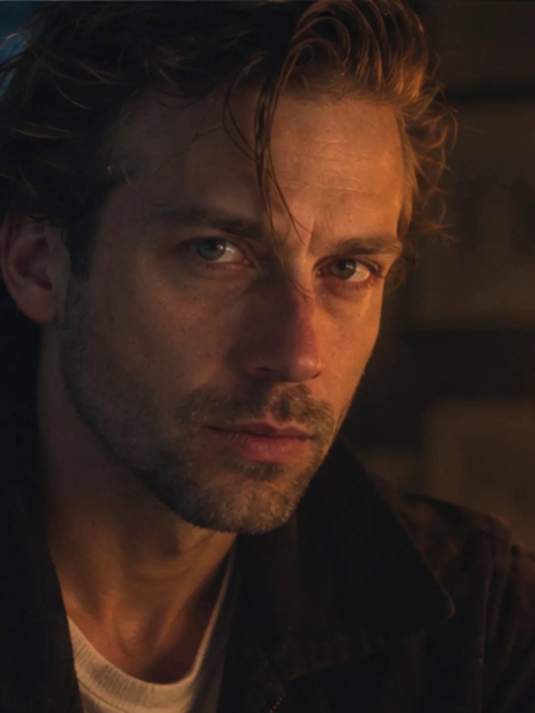 AI-generated photograph of Mathieu at a desk in warm lamplight